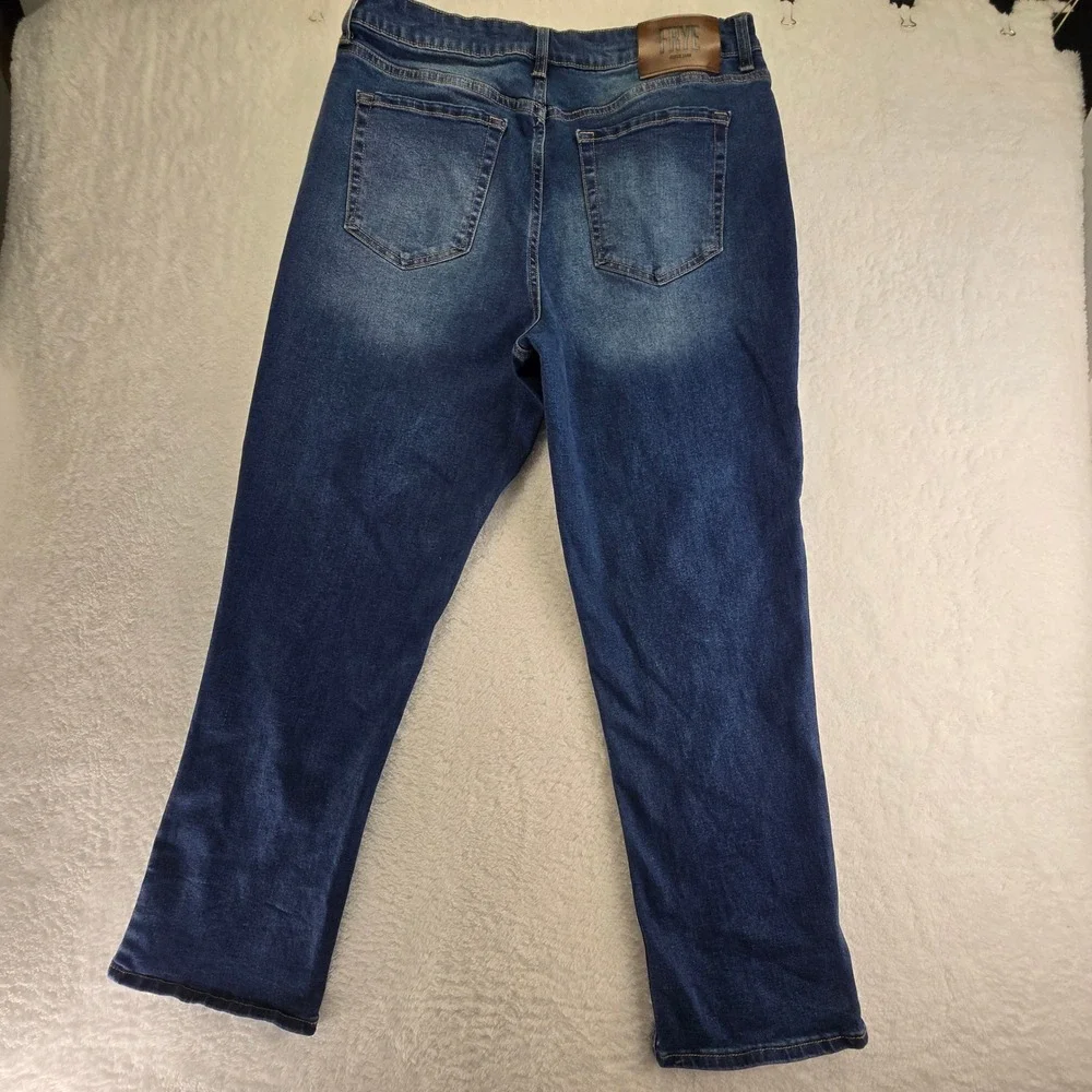 Frye Straight Stretch Womens Jeans Sz‎ 10 33x27 Dark Festival Western Logo Denim